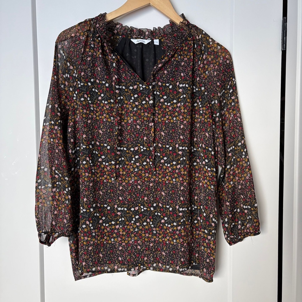 Floral Peasant Blouse - Black, red, green, yellow